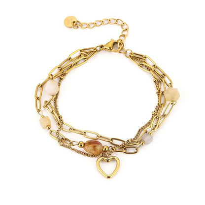 Double armband met stenen en hartje -goud/yellow