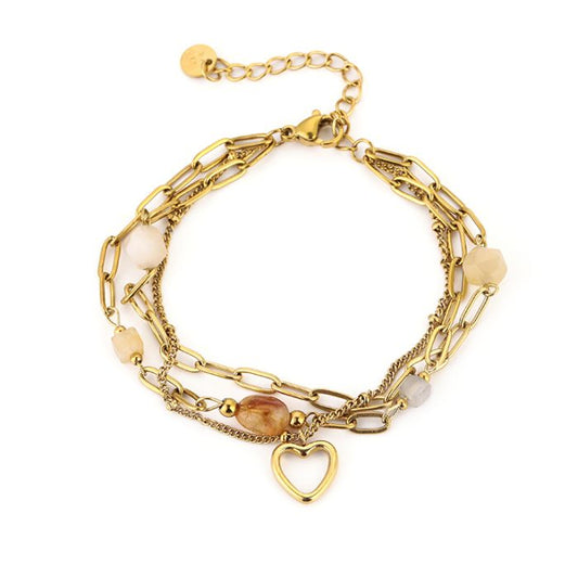 Double armband met stenen en hartje -goud/yellow