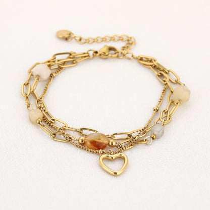 Double armband met stenen en hartje -goud/yellow