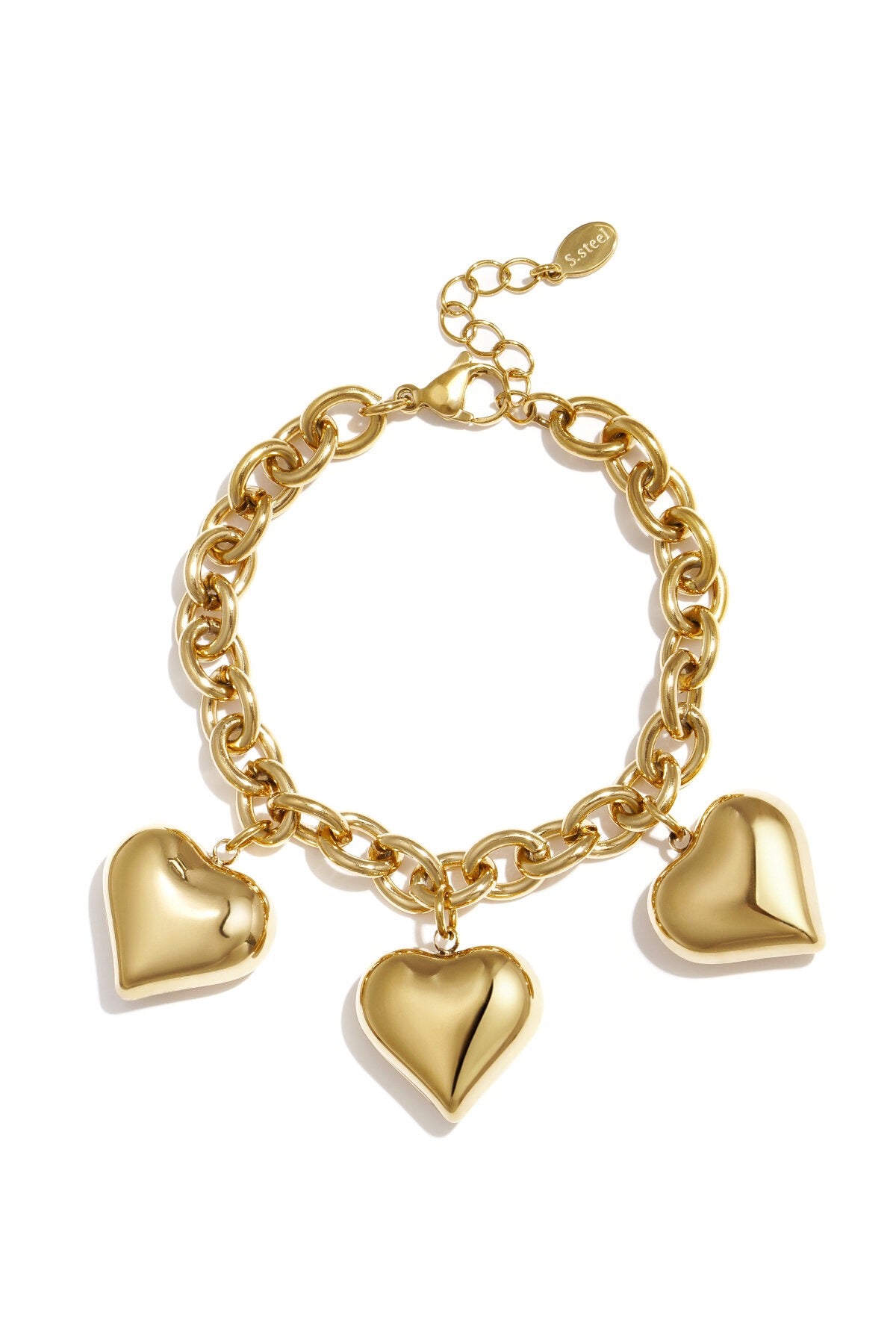 Chunky schakelarmband met grote harten -goud
