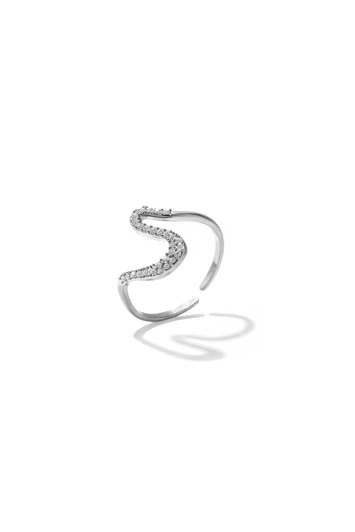 Belegde swoosh ring -zilver