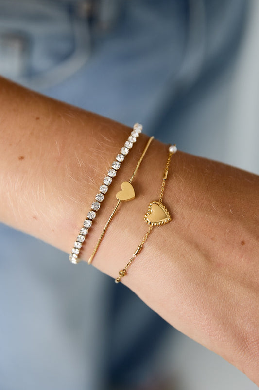Dubbele armband met mini hartje en zirkonia