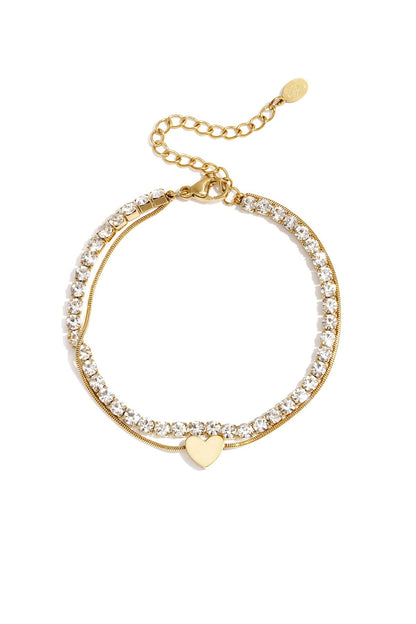 Dubbele armband met mini hartje en zirkonia