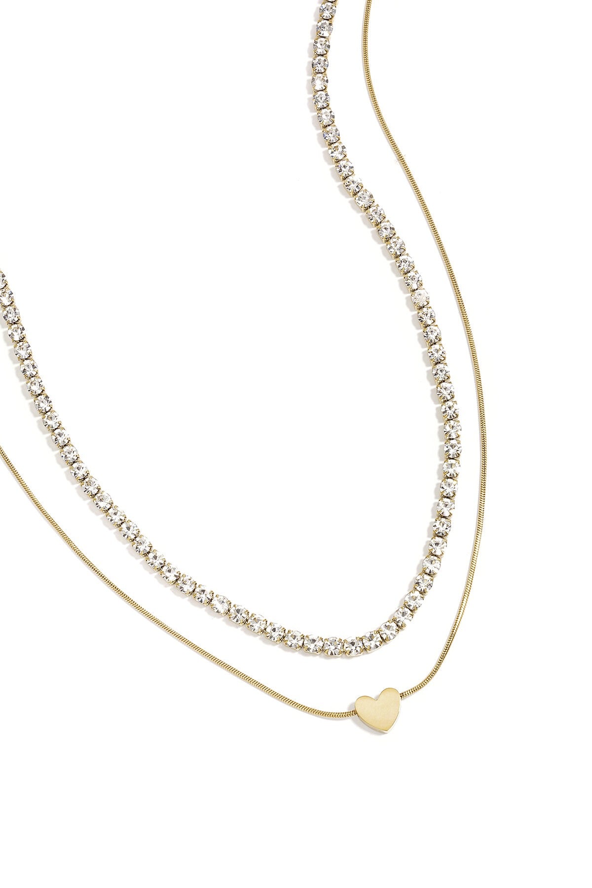 Dubbele ketting met mini hart en zirkonia
