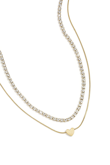 Dubbele ketting met mini hart en zirkonia