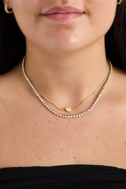 Dubbele ketting met mini hart en zirkonia