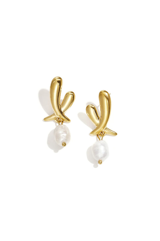 Oorbellen met hangende parel -goud