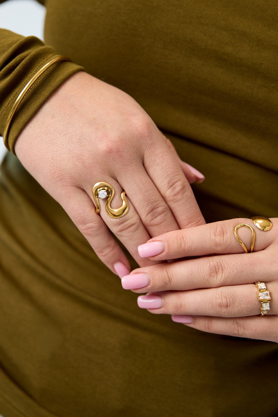 Statement ring met zirkonia -goud