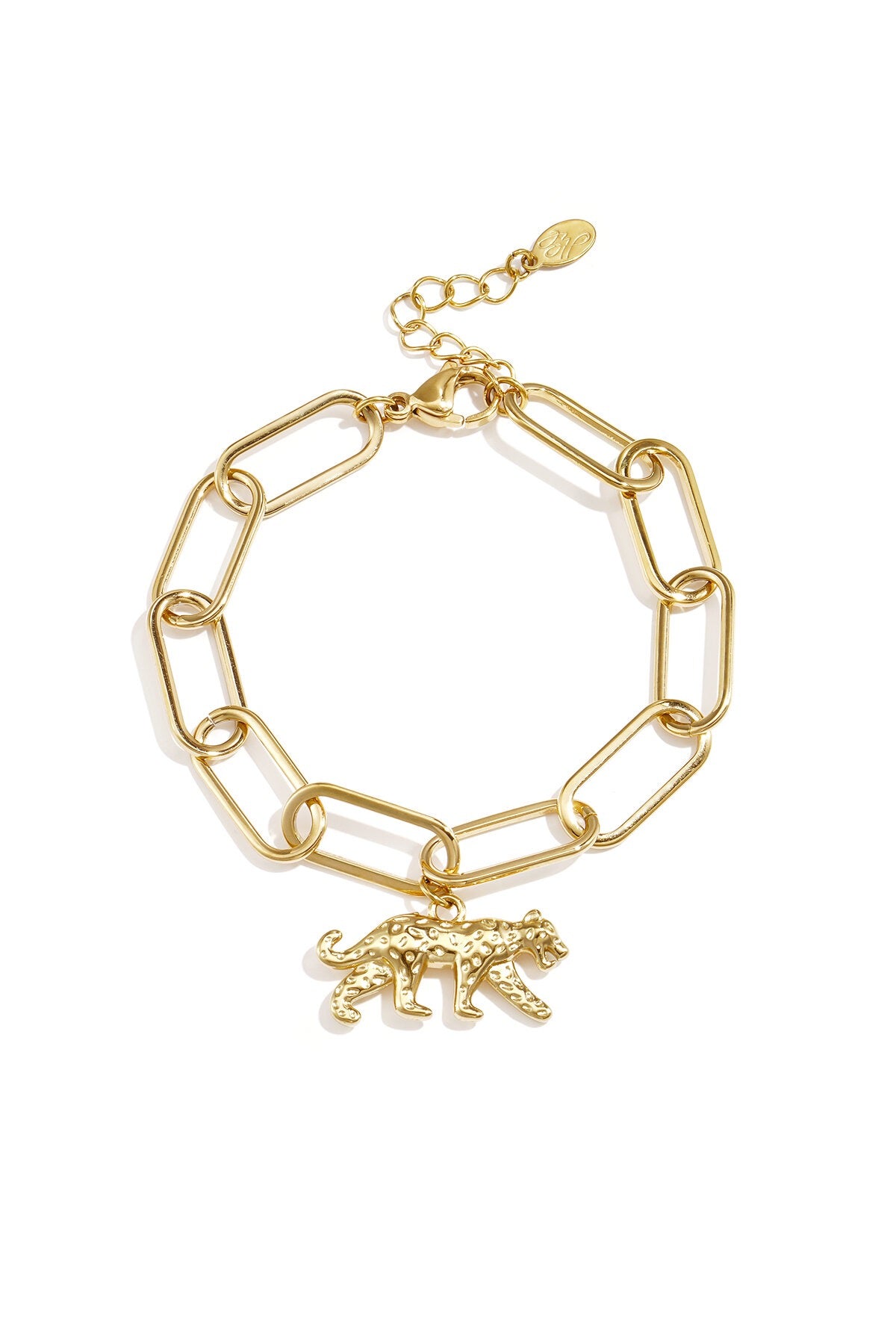 Schakelarmband met panterbedel -goud