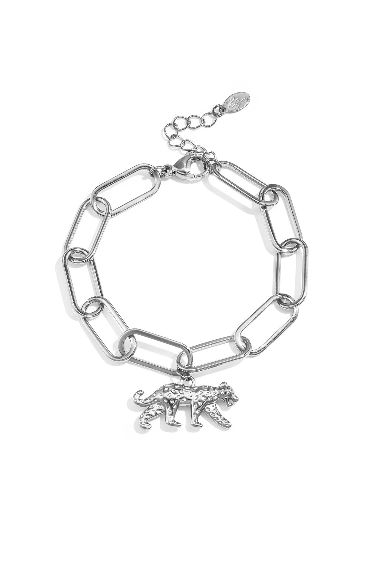 Schakelarmband met panterbedel -zilver