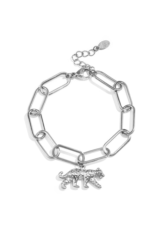 Schakelarmband met panterbedel -zilver