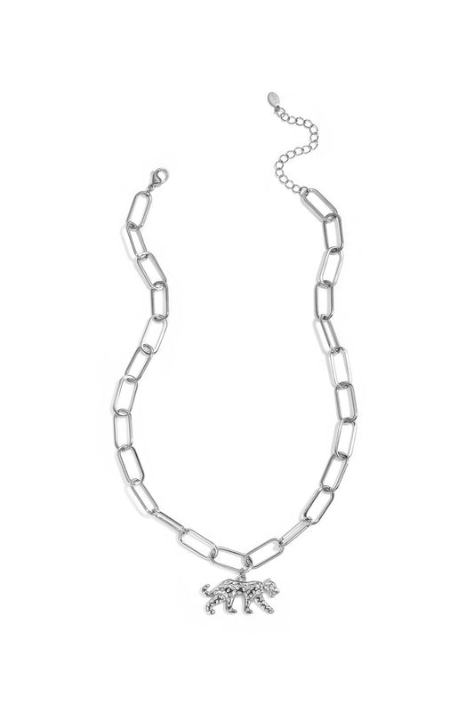 Schakelketting met panterbedel -zilver