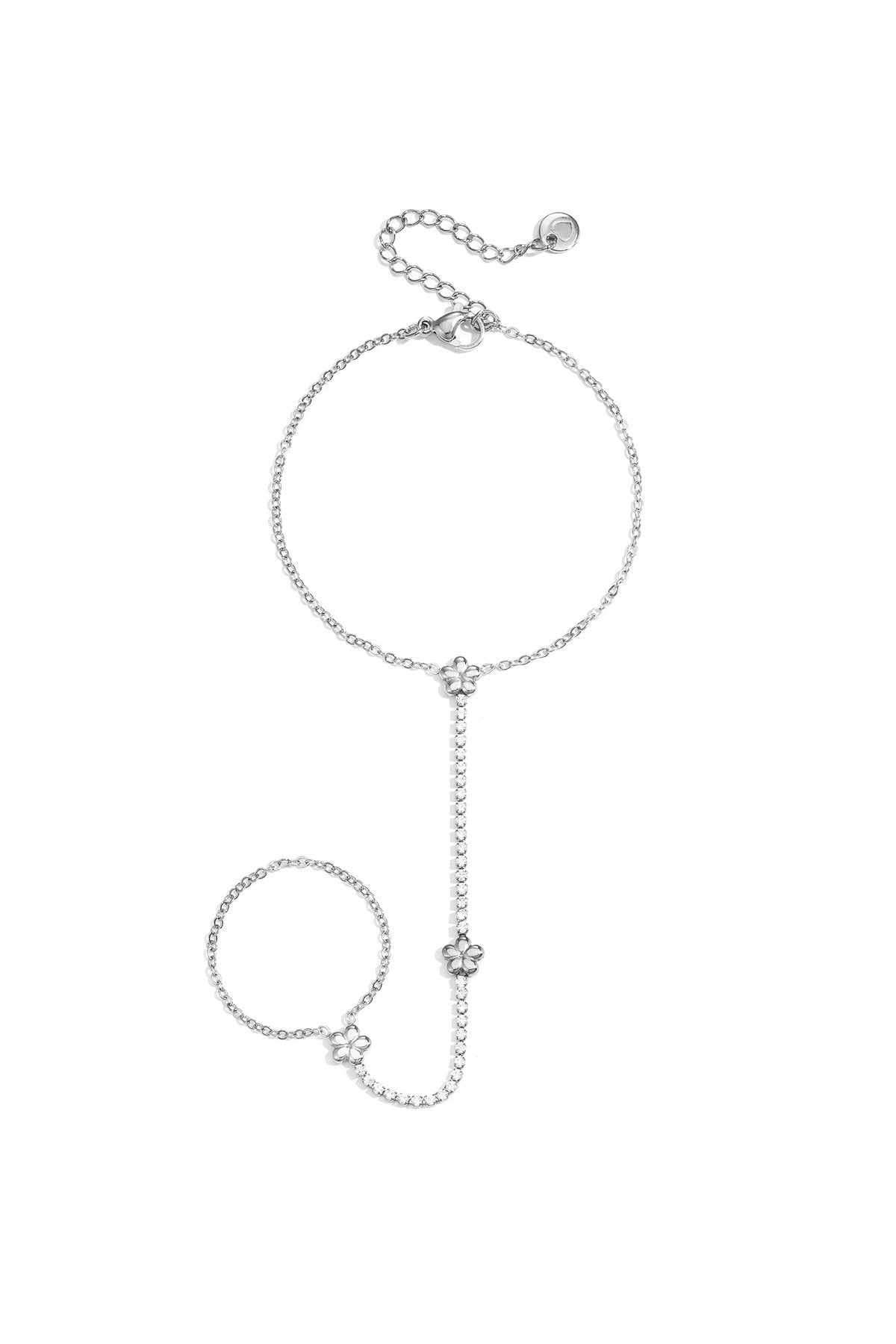 Handchain bloemetjes- zilver