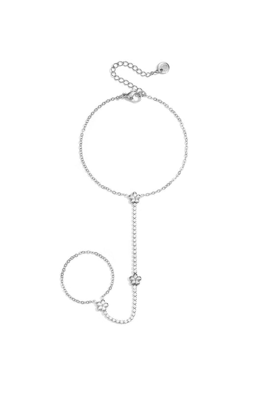 Handchain bloemetjes- zilver