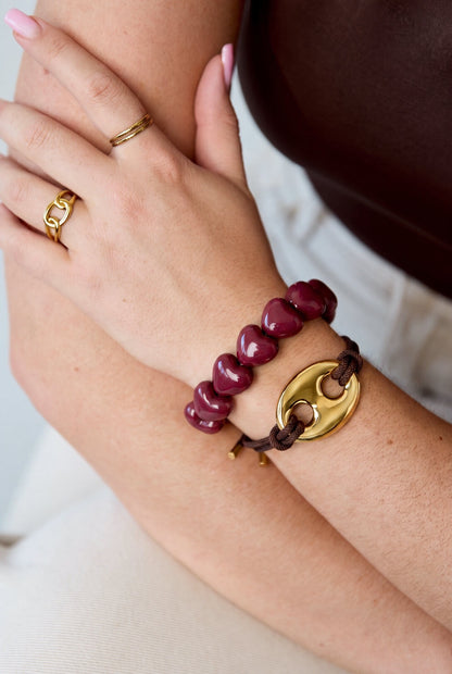 Satijnkoord armband met knoop - bruin