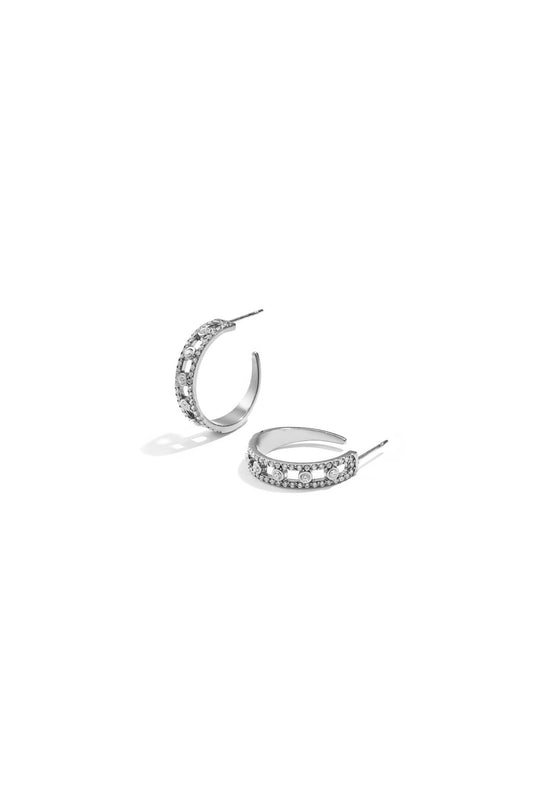 Luxe open creolen met patroon en zirkonia / zilver