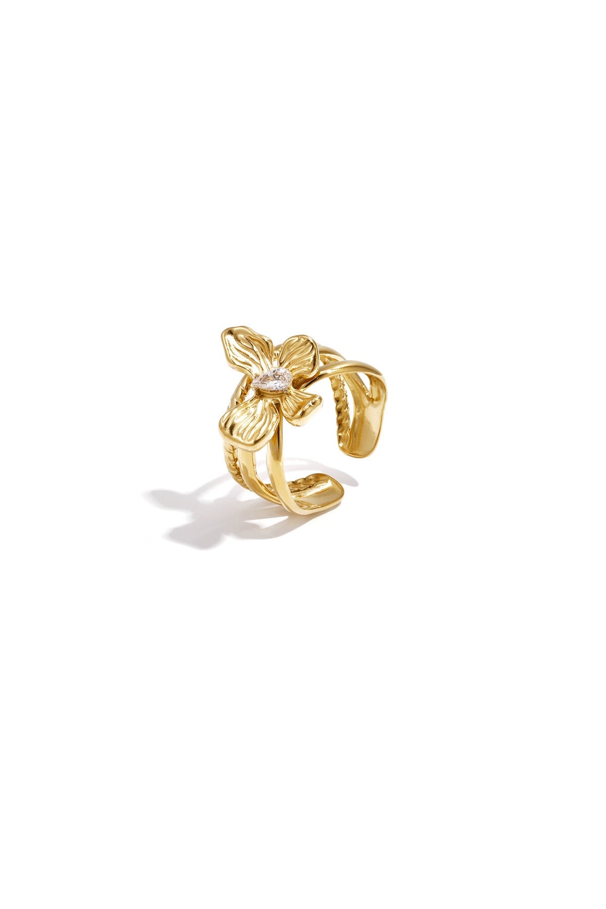 Gelaagde ring bloem met steen