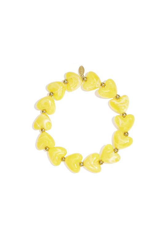 Elastieken hartjes armband - geel
