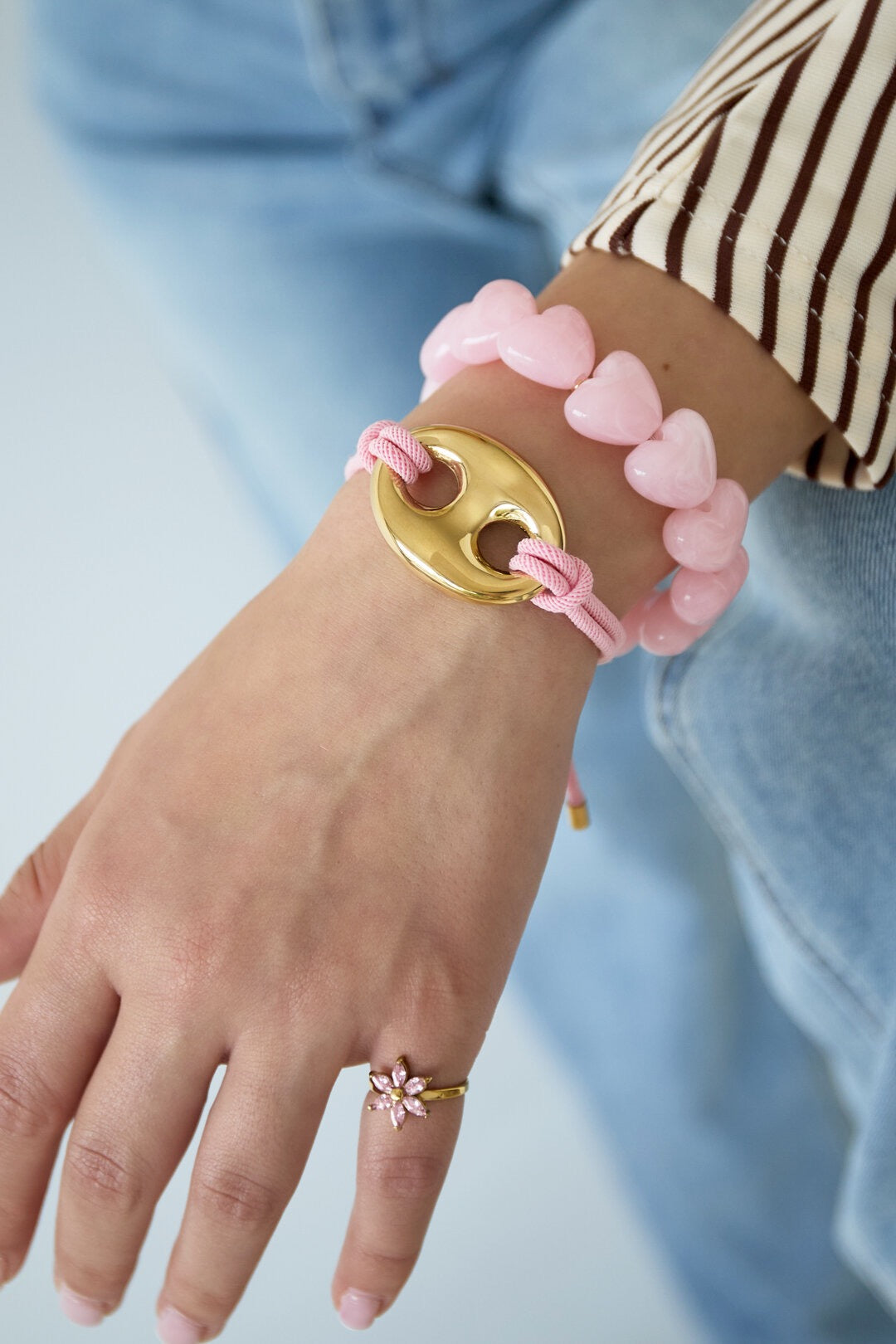 Satijnkoord armband met knoop - Roze