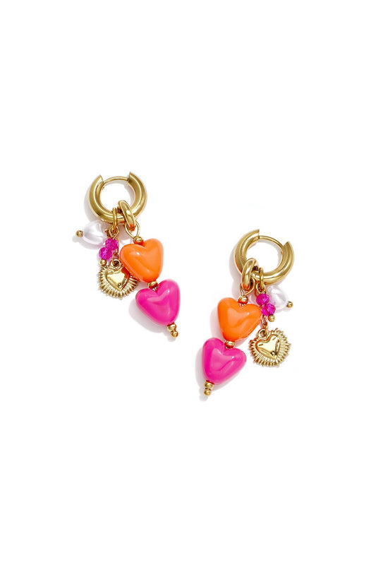 Love fuschia orange oorbellen