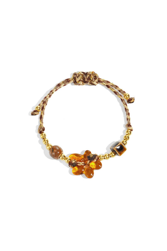 Kralen armband bloemen - bruin