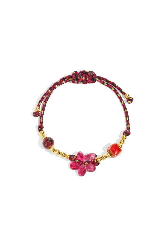 Kralenarmband bloemen - rood