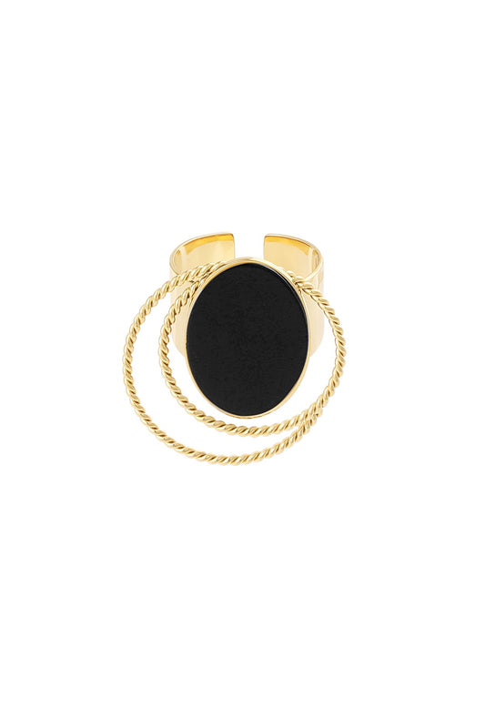 Ring steen met cirkel - black