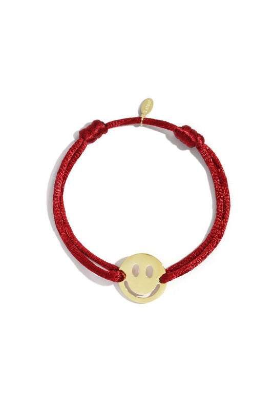 Satijnen armband smiley - wijnrood