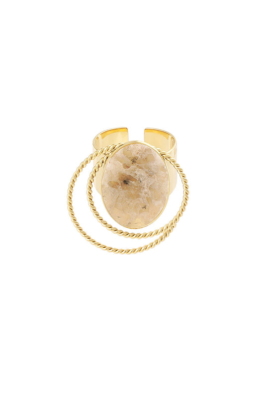 Ring steen met cirkel - beige