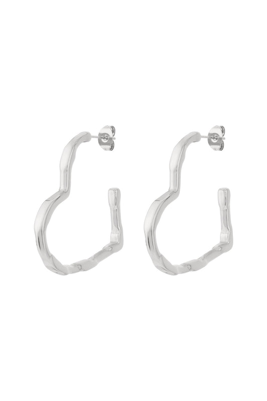 Kreukel hart oorbel - zilver