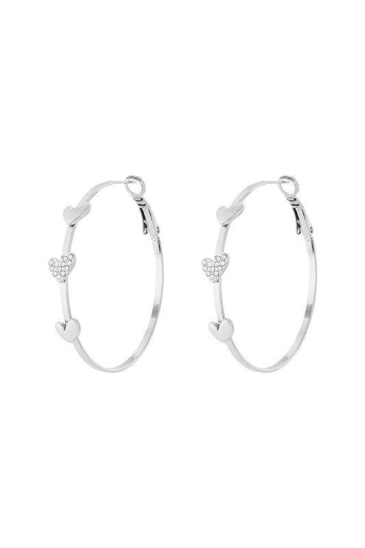 Creolen met bling hartjes - zilver