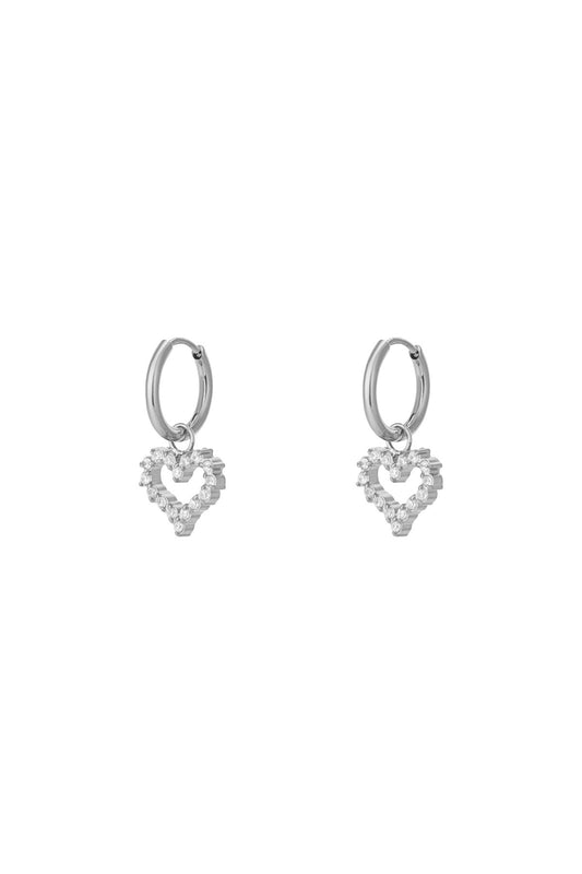 Oorbellen hart strass - zilver