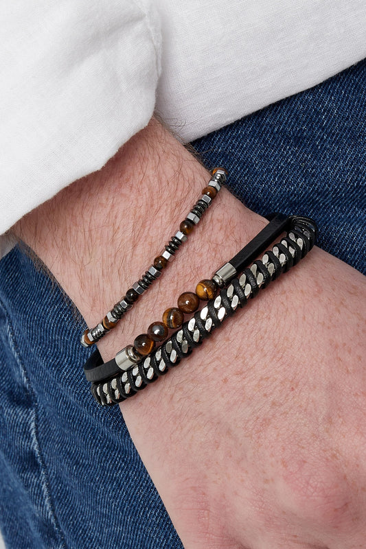Heren armband serenity - zwart/bruin