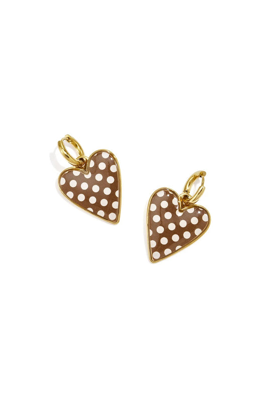 Dots heart oorbellen -bruin