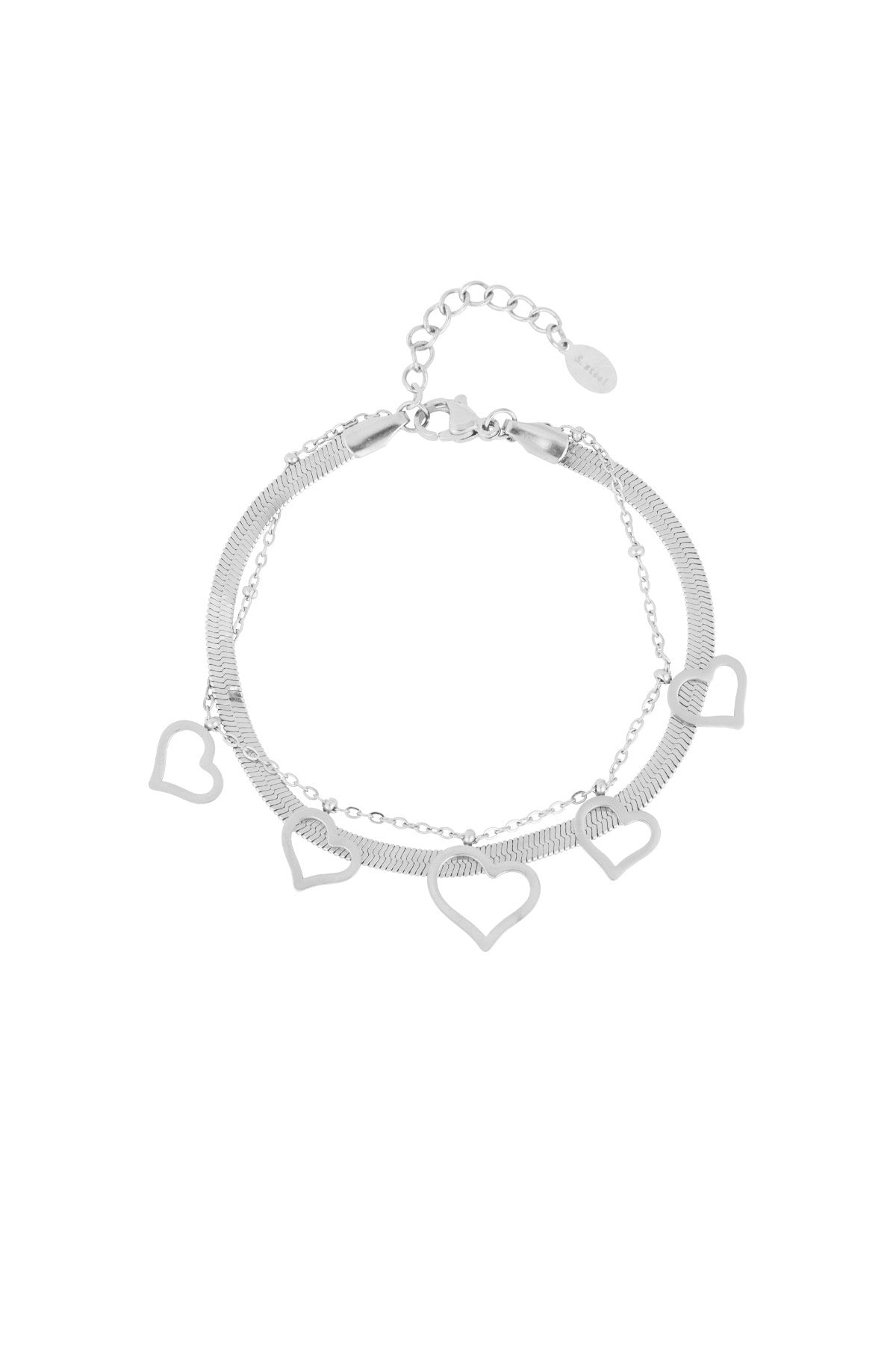 Chunky heart armband - Zilver kleur