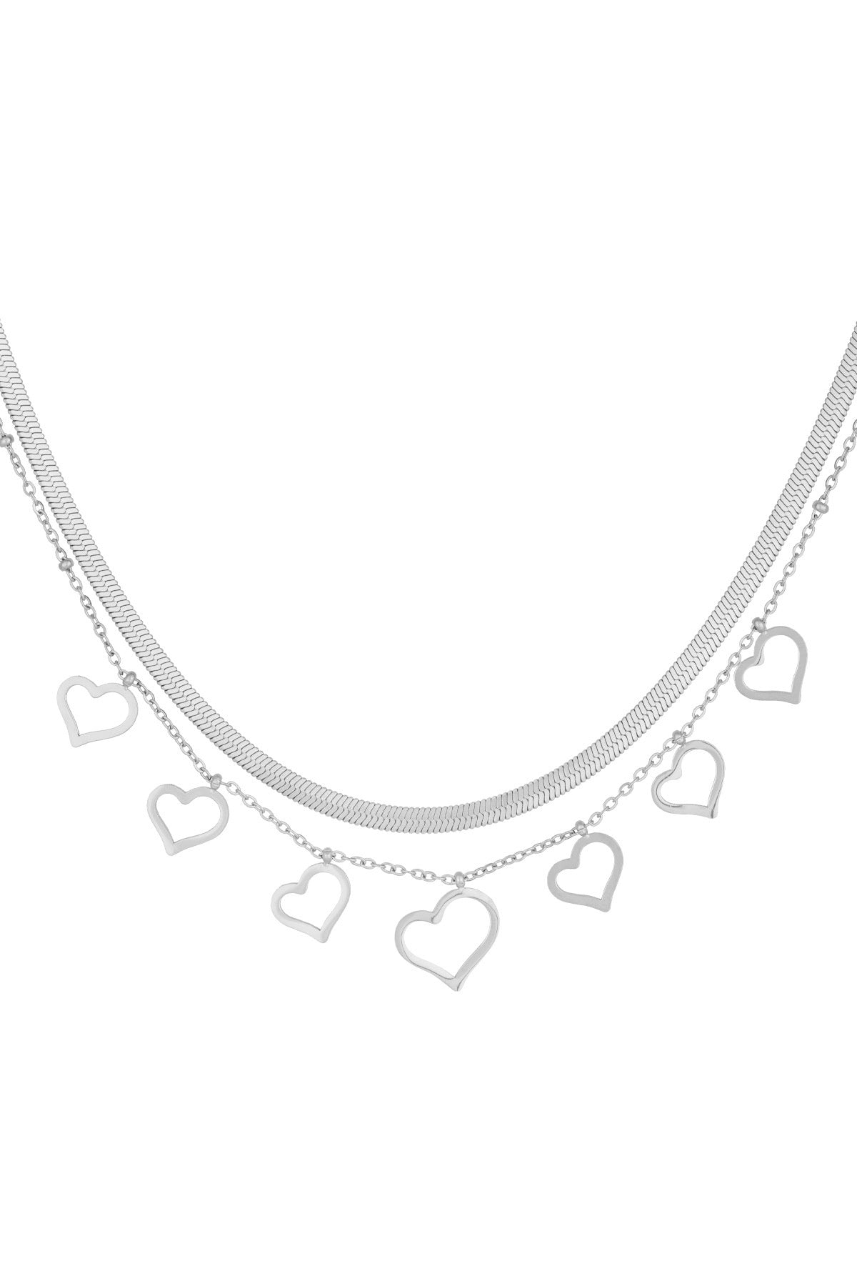 Chunky heart ketting - Zilver kleur